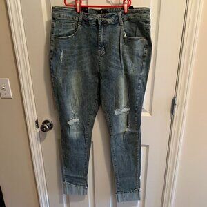 L&B  Lucky & Blessed sz 20 Medium Blue mid rise distressed skiiny jeans NWT